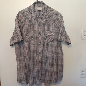 Wrangler Wrancher Shirts Pearl Snap Mens L Gray Short Sleeve Western Cowboy